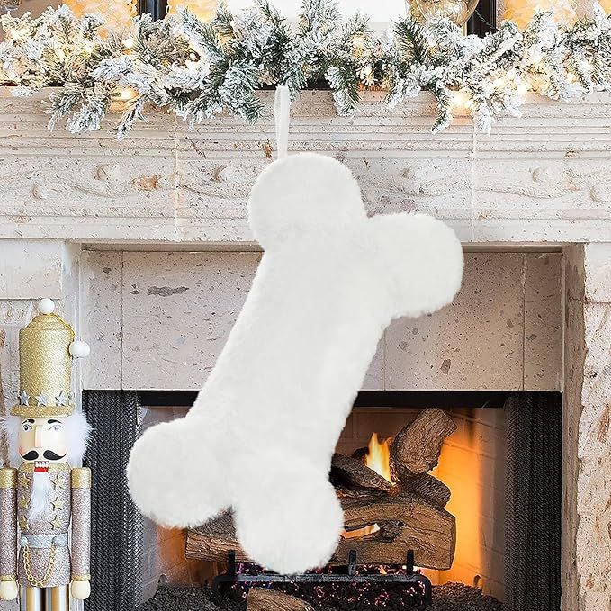 Amazon.com: Senneny Snowy White Plush Pet Dog Christmas Stocking, Dog Christmas Stockings Large B... | Amazon (US)