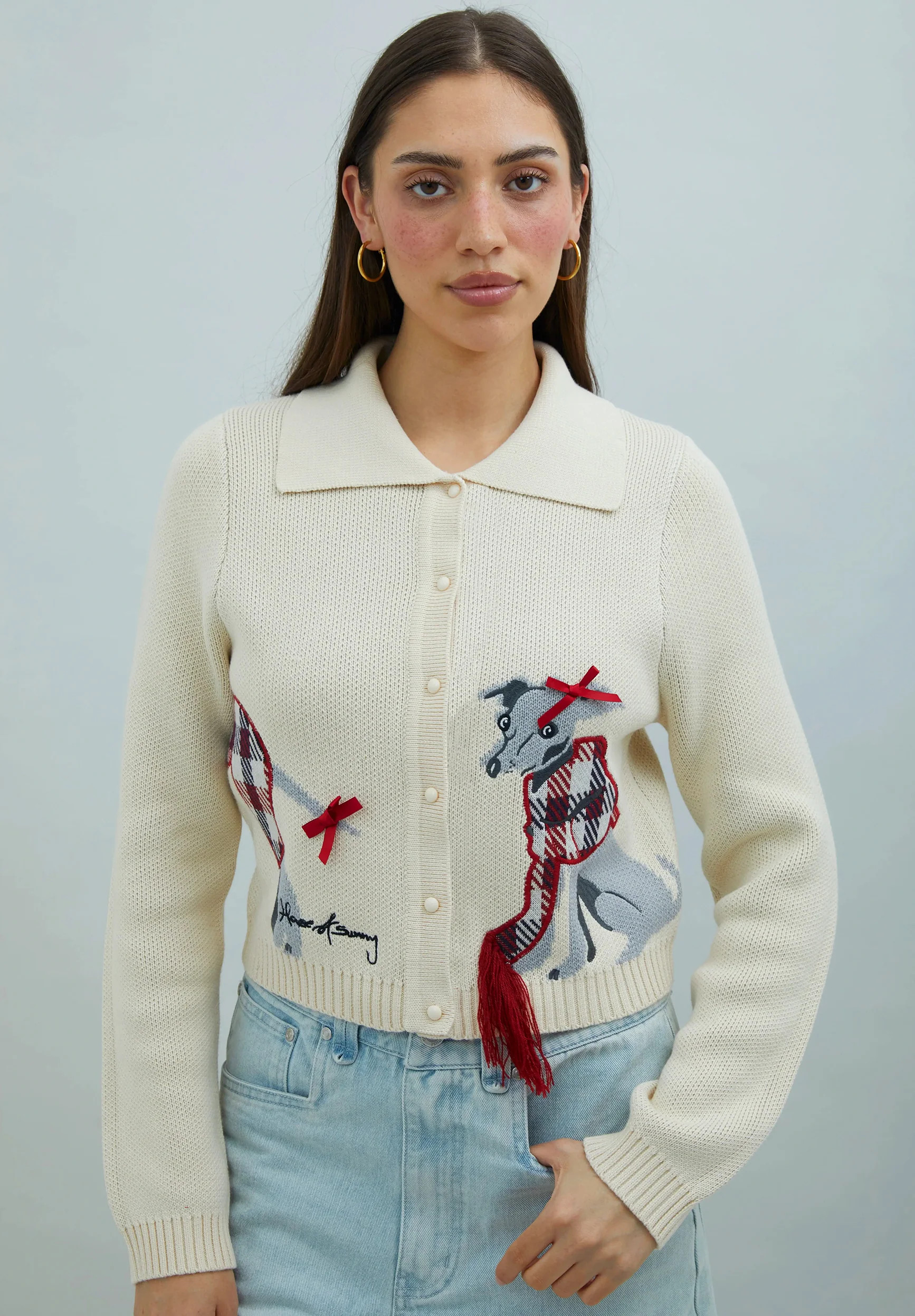 House of Sunny Whippet Tripper Cardigan | Embroidered Dog Knitwear | House of Sunny