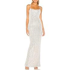 ALENDA DANMOS Women Spaghetti Straps Sequin Maxi Dress Elegant Backless Split Bodycon Sequin Even... | Amazon (US)