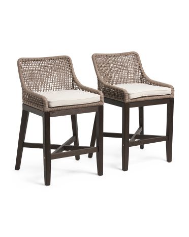 Set Of 2 Grid Weave Rope Counter Stools | TJ Maxx