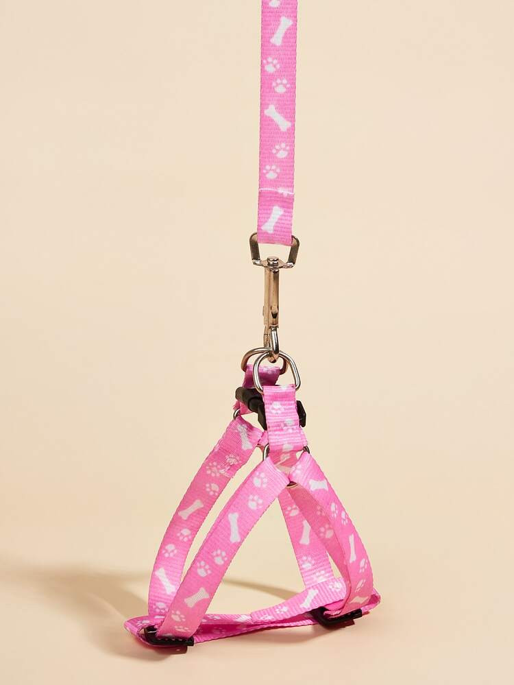 2pcs Bone Print Pet Leash & Harness Set | SHEIN