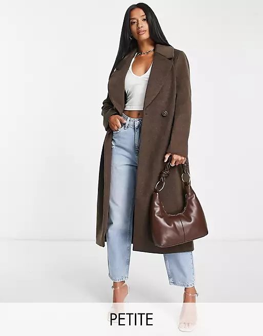 Ever New Petite relaxed longline formal coat in chocolate | ASOS (Global)