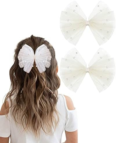 2PCS Pearl Hair Bows Clip for Toddler Girls Ivory Sweet First Communion Baby Hair Clips for Weddi... | Amazon (US)