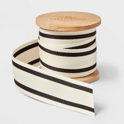 1" Cream with Black Stripe Grosgrain Ribbon 5 Yards - sugar paper™ | Target