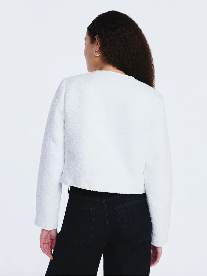 Free Assembly Women's Collarless Nubby Jacket with Long Sleeves, Sizes XS-XXL | Walmart (US)