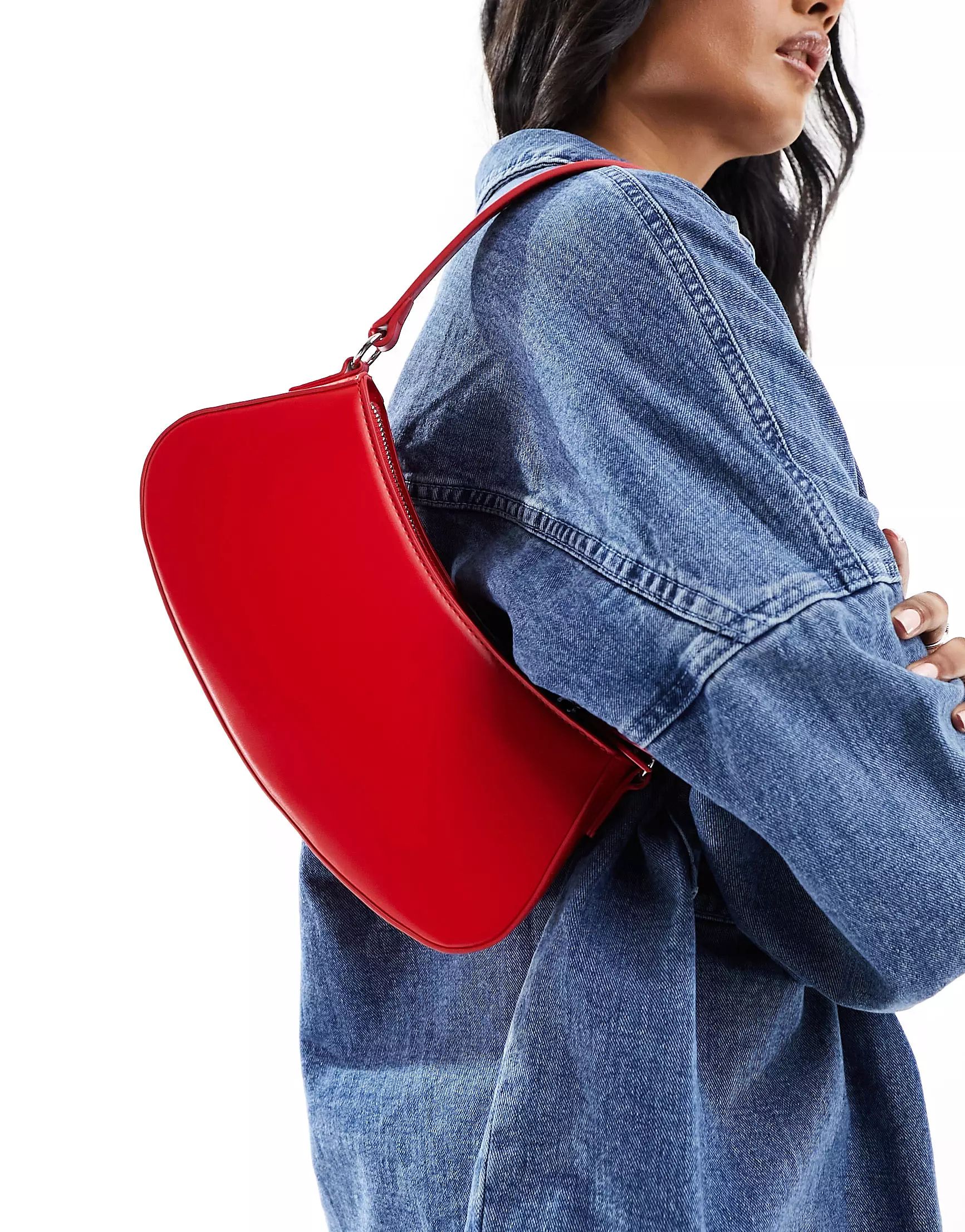 ASOS DESIGN curved base shoulder bag in red | ASOS | ASOS (Global)