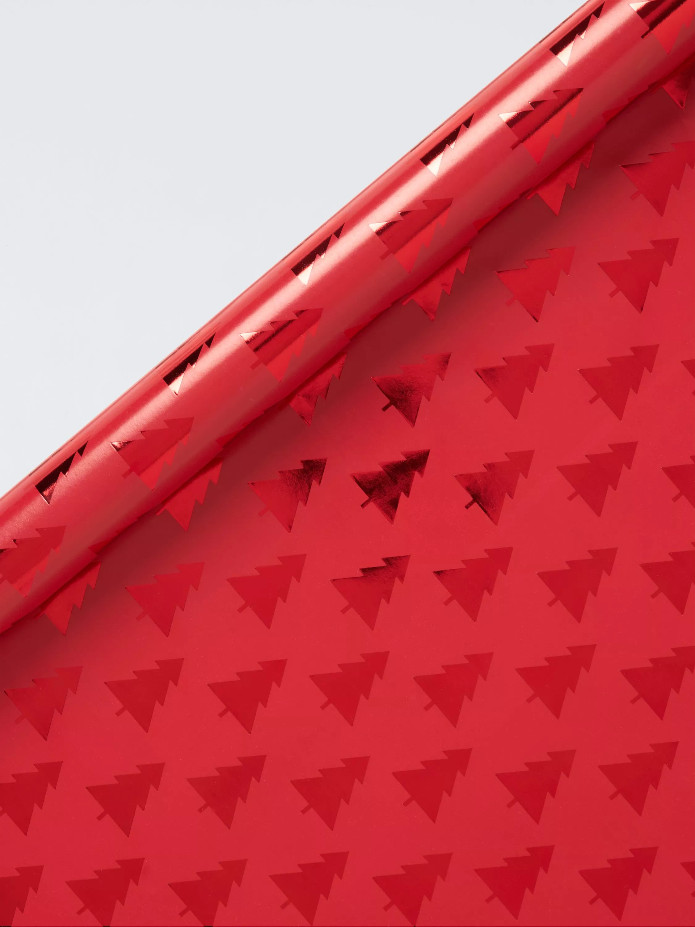 John Lewis Christmas Trees Foiled Wrapping Paper, L4m, Red | John Lewis (UK)