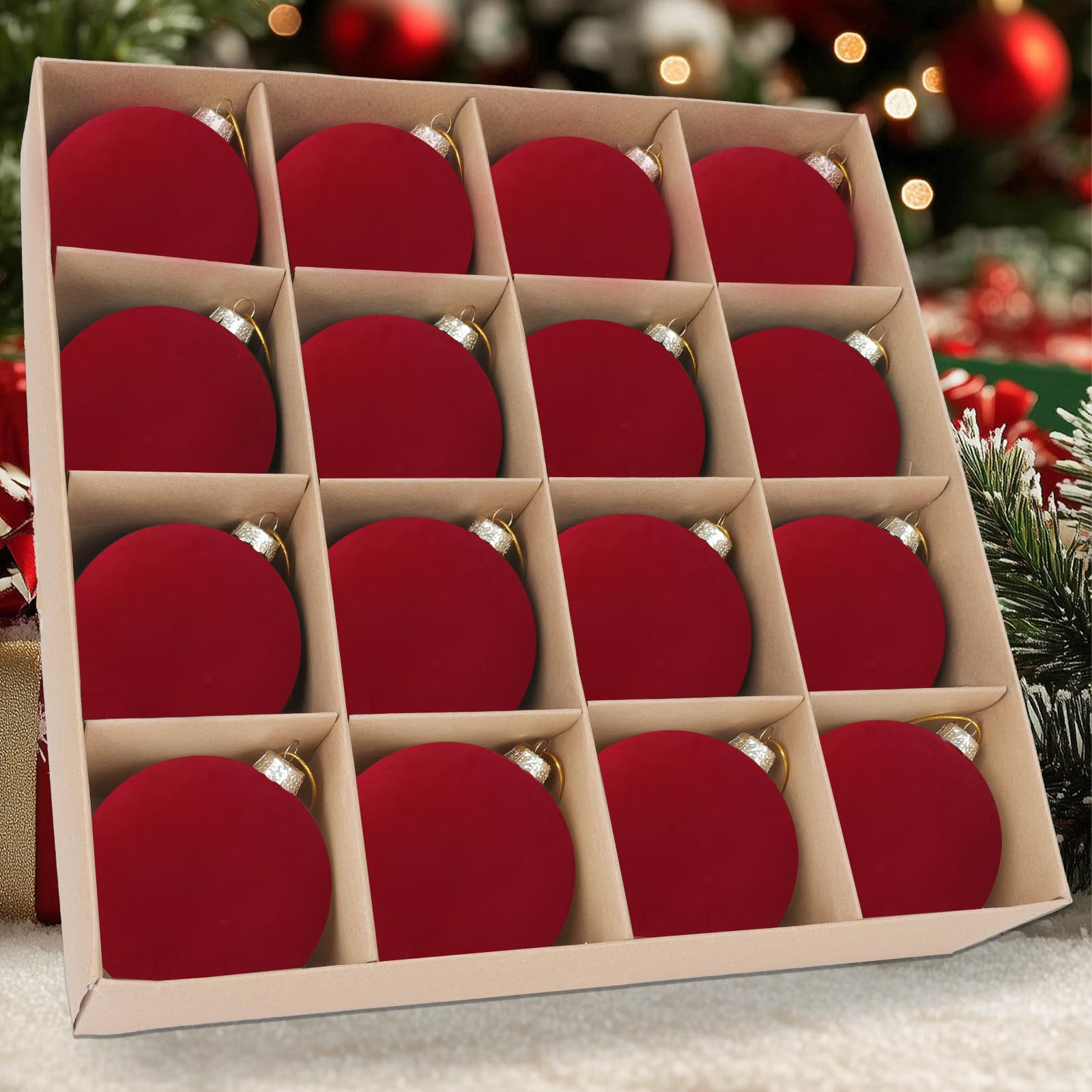 16 Pcs Velvet Christmas Tree Ornament Set - 3.15-Inch Flocked Shatterproof Christmas Balls, Bulk ... | Amazon (US)