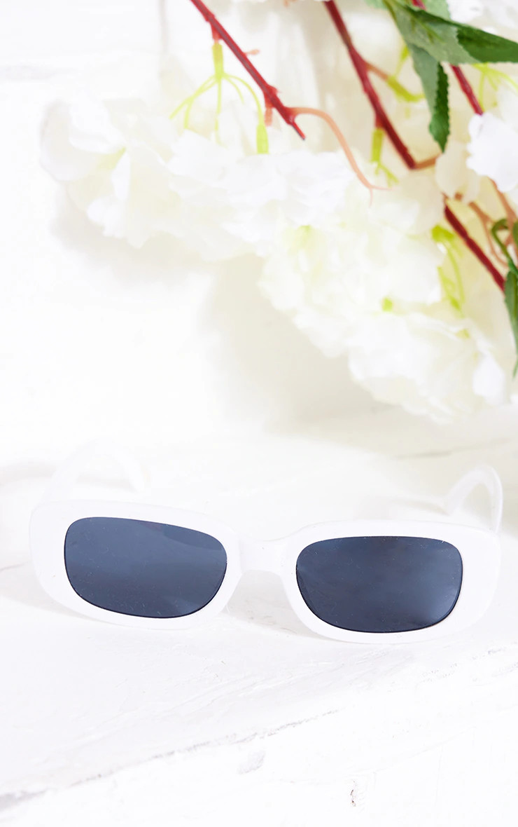 White Rectangle Slim Sunglasses | PrettyLittleThing US