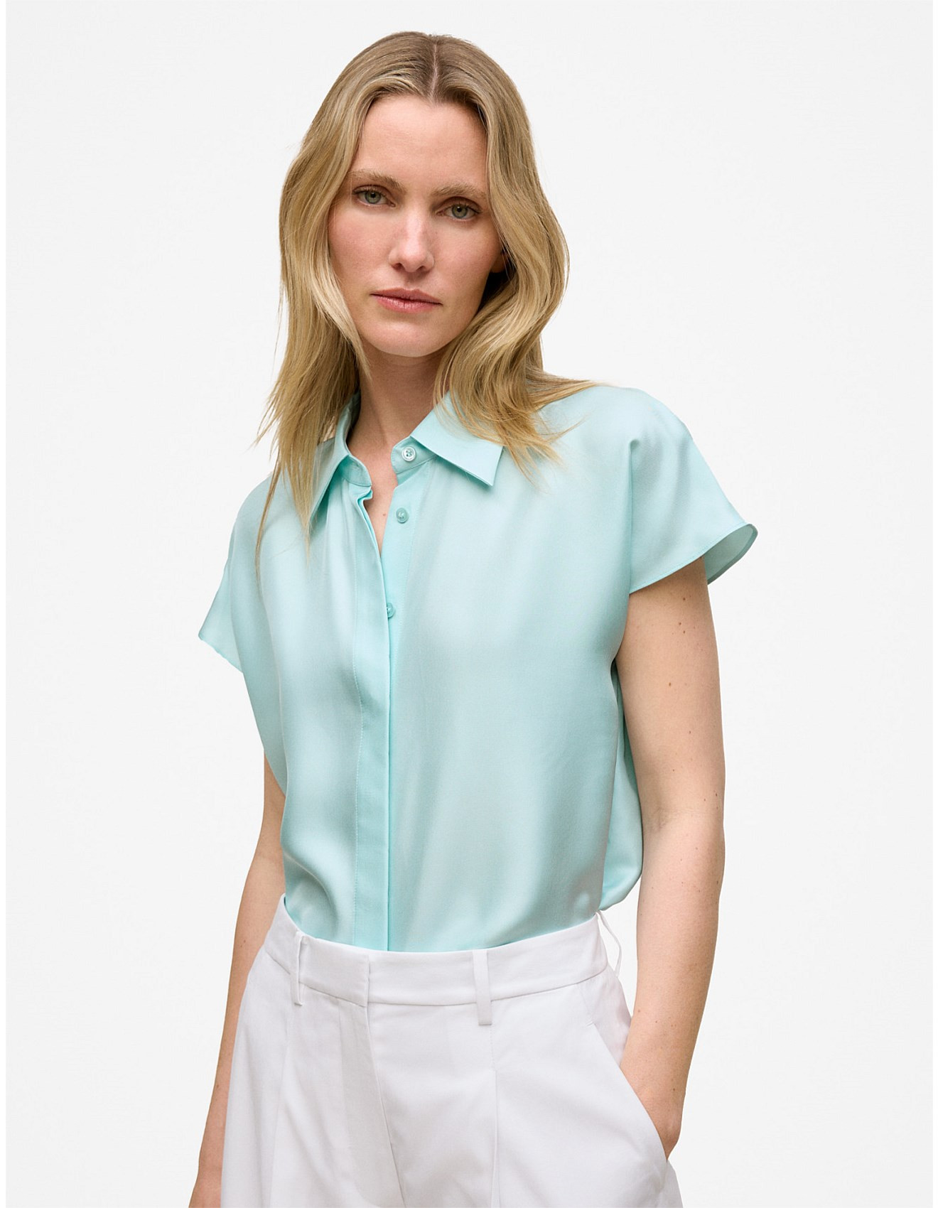 Silk Twill Cap Sleeve Shirt | David Jones (Australia & New Zealand)