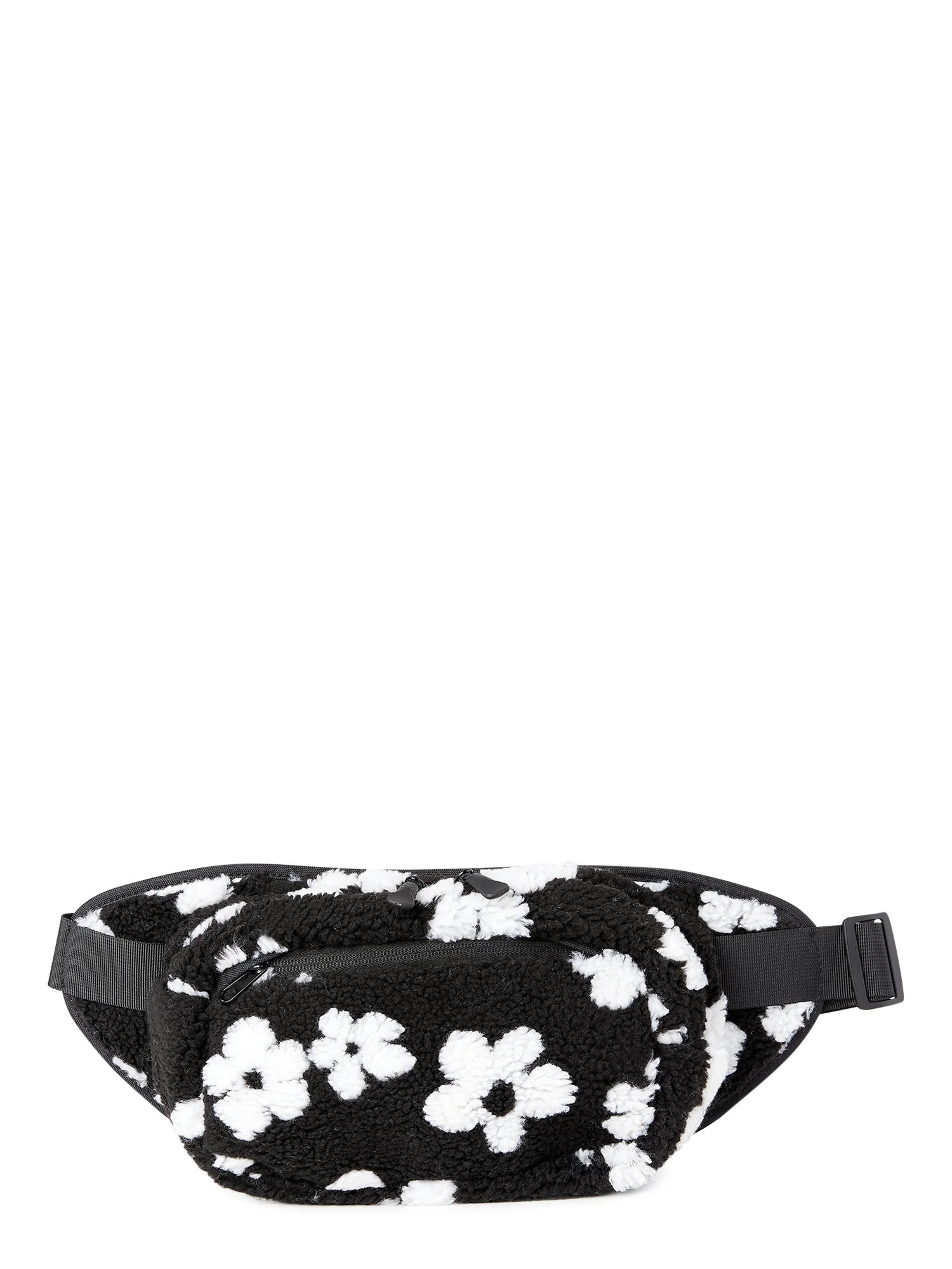 No Boundaries Women's Hands Free Rectangular Fanny Pack Black and White Floral - Walmart.com | Walmart (US)