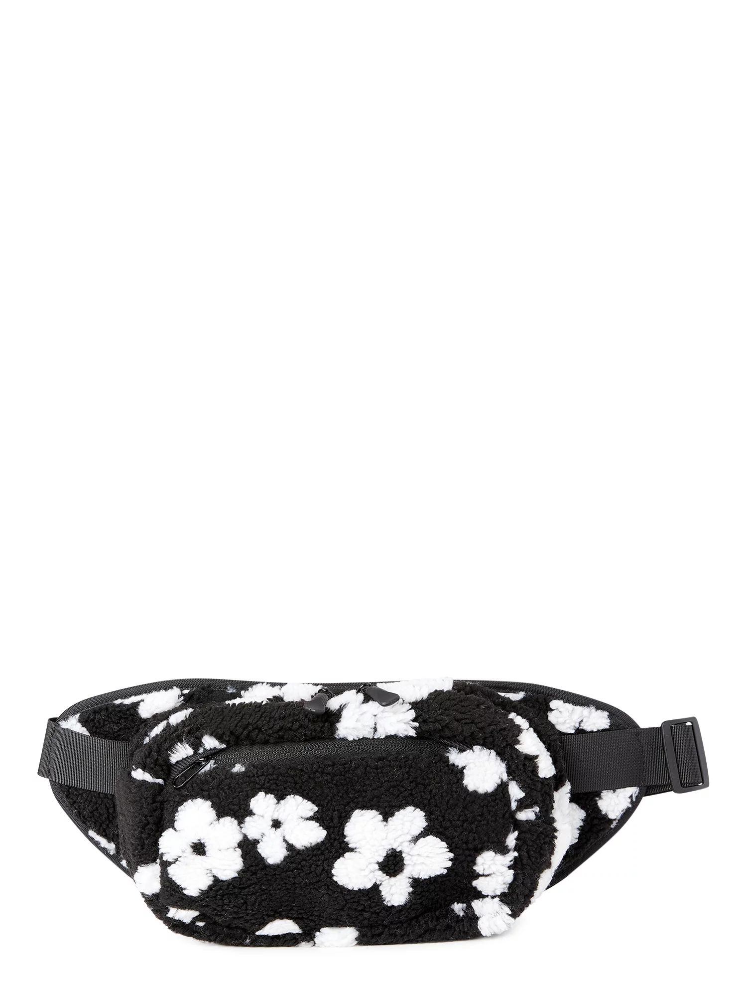 No Boundaries Women's Hands Free Rectangular Fanny Pack Black and White Floral | Walmart (US)