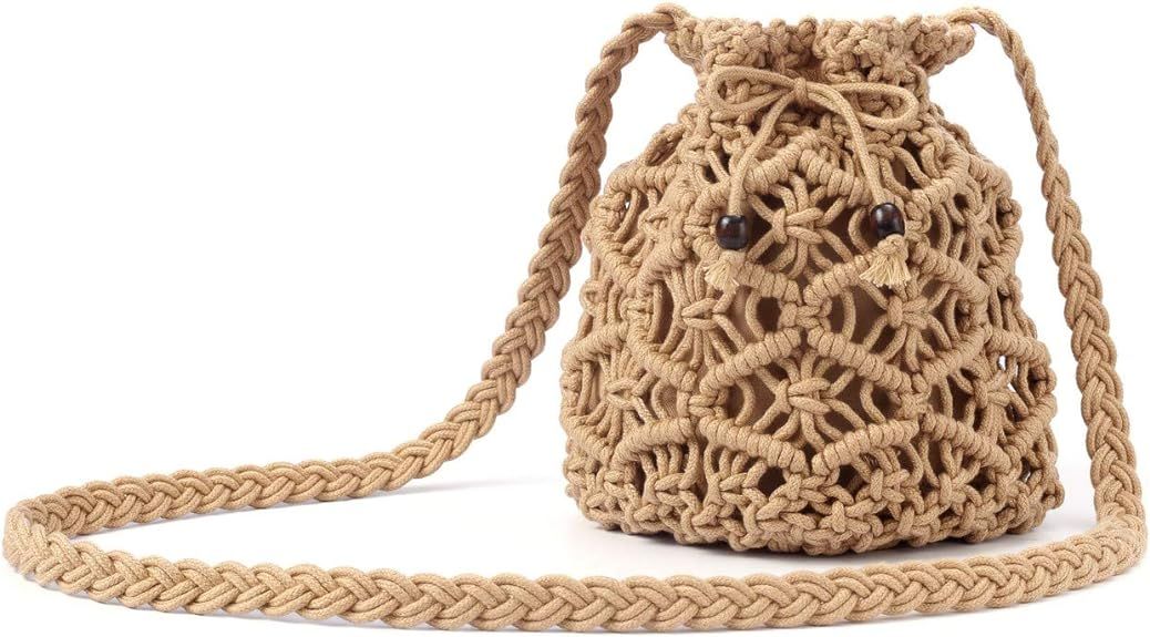 CHIC DIARY Women Cotton Crochet Crossbody Bag Handmade Woven Beach Bohemian Shoulder Purse | Amazon (US)