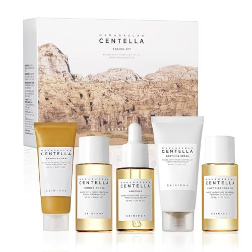 SKIN1004 Madagascar Centella Travel Kit, Toner, Ampoule, Soothing Cream, Cleansing Oil, Ampoule Foam, Basic Skincare Trial Kit Box , Gift Sets for Mom, Women & Mothers Day, Compact Size | Amazon (US)