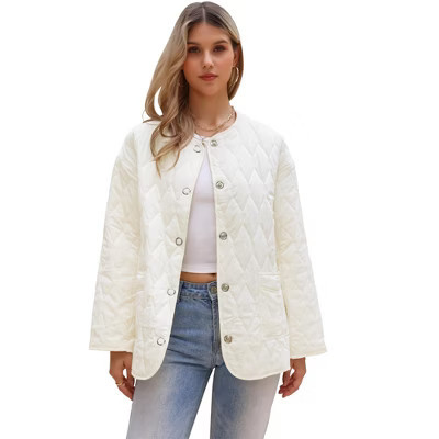 INSPIRE CHIC Women's Elegant Long Sleeve Snap Button Quilted Down Puffer Jacket White Small | Target