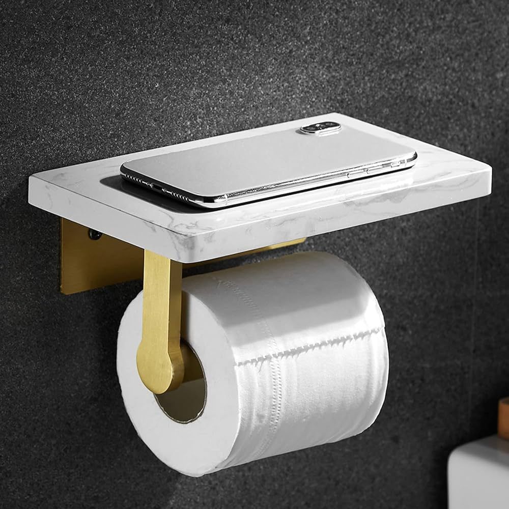 Toilet Paper Holder with Shelf, Toilet Tissue Holder White, Idealmax Gold Toilet Paper Holder wit... | Amazon (US)