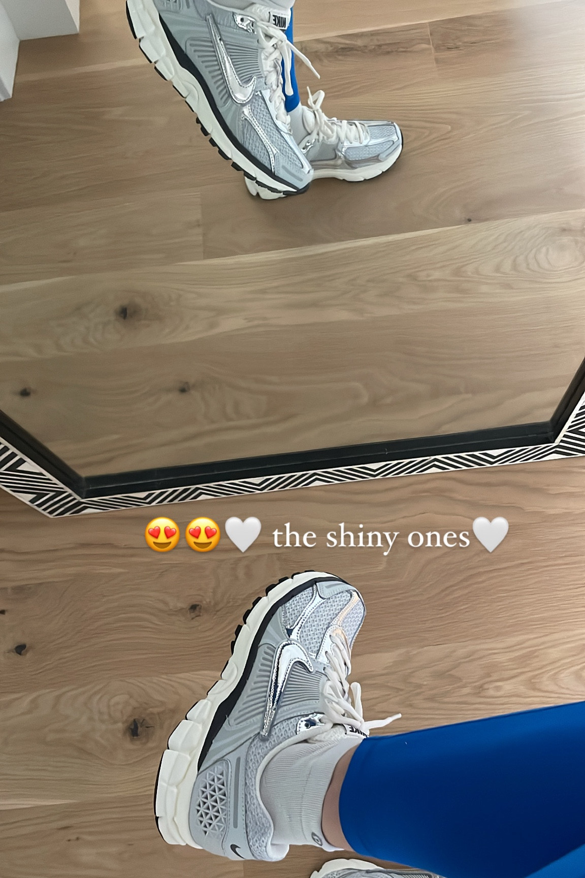 Metallic shiny swoosh Nikes🤝🤍😍 linked these exact Nikes and a few other metallic shiny options! These are TTS true to normal shoe size. In Nike air max 270s I usually wear a 9 and go up a half size but in these I stayed my true 8.5 size and they fit perfect. The 9 would have been a little too big in heel and in width. Happy spring shopping! New shoes for new season and workouts💛🌞🌷 Nike Zoom Vomero 5#zoomvomero5 #nikemetallic #nikesilver #hotnikes #2024shoestyle #hotmama #2024workoutwear

#LTKstyletip #LTKfitness #LTKshoecrush