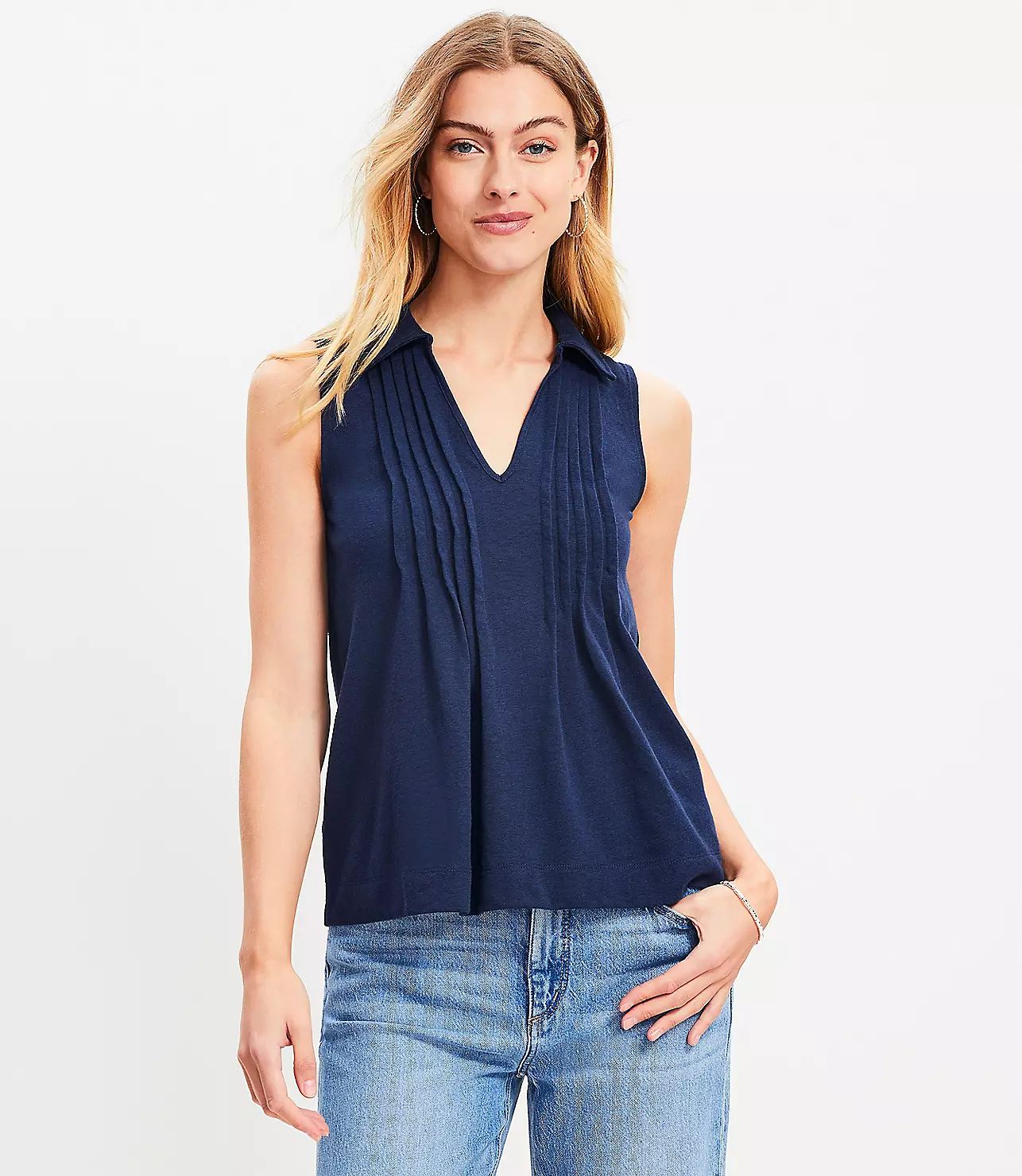 Pintucked Collared Tank Top | LOFT