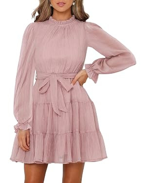 FARYSAYS Women's Dresses for Women 2023 Long Sleeve Ruffle Waist Tie Casual Tiered A Line Mini Sw... | Amazon (US)