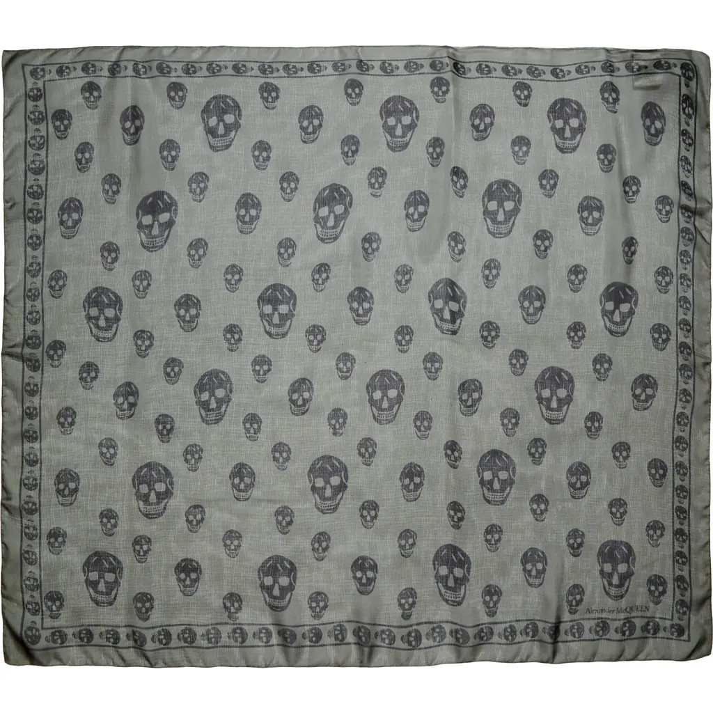 Alexander McQueen Skull Silk Scarf in Kaki/Black at Nordstrom | Nordstrom