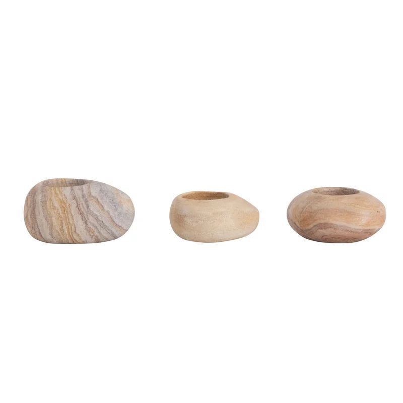 3 Piece Stone Tabletop Tealight Holder Set | Wayfair North America