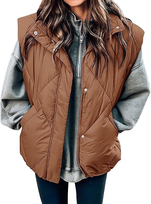 MEROKEETY Women's Winter Puffer Vest Quilted Stand Collar Zip Up Padded Gilet Coat with Pockets | Amazon (US)