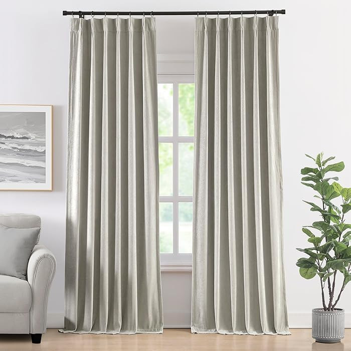 Vision Home Silver Grey Pinch Pleated Full Blackout Curtains Velvet Chenille Room Darkening Windo... | Amazon (US)