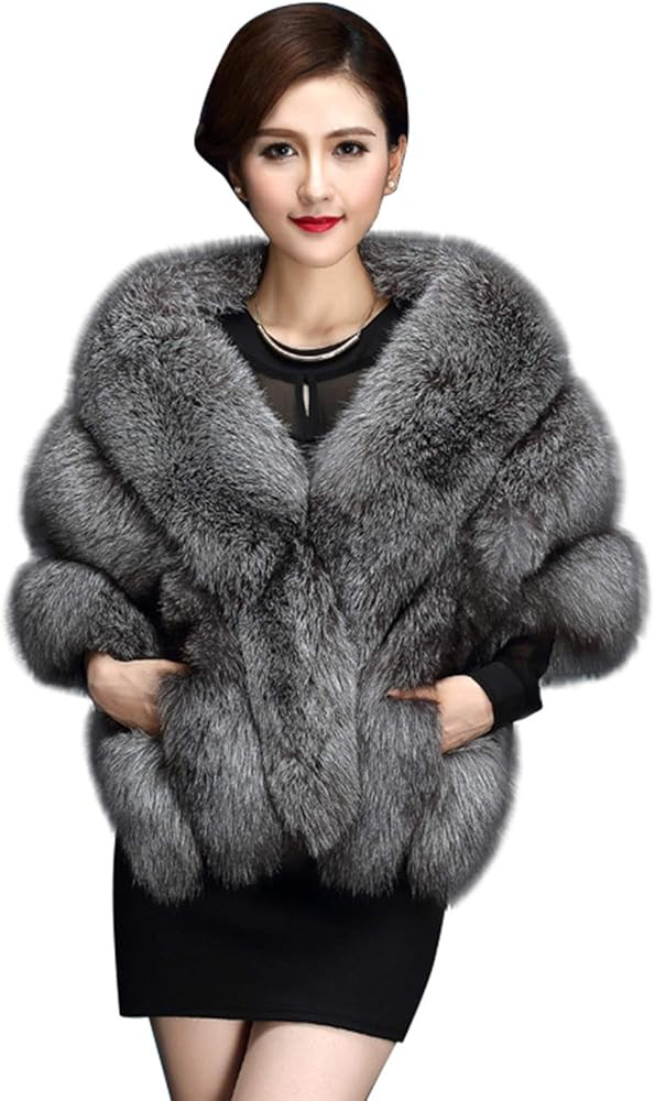 ELFJOY Luxury Faux Fur Shawl for Women Winter Fur Coat Wedding Party Fur Stole Wraps for Evening ... | Amazon (US)