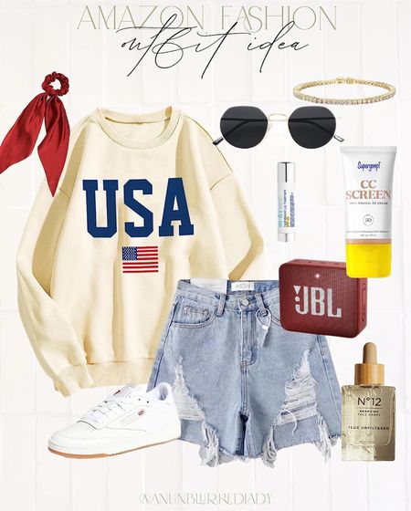 Amazon Outfit idea for fourth of july weekend! Super cozy crewneck pullover! #Founditonamazon #amazonfashion #inspire #fourthofjuly2023 Amazon fashion outfit inspiration, patriotic outfit inspo 

#LTKtravel #LTKstyletip #LTKsalealert