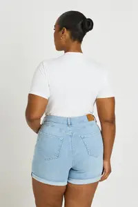 Bleach Wash boohoo Plus High Waist Booty Lifting Denim Short | PrettyLittleThing USA | PrettyLittleThing US