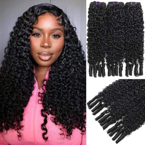 Seekomi Human Hair Burmese Curly Bundles 18 20 22 Inch 100% Virgin Water Curly 3 Bundles Human Hair with Spiral Ends Double Weft Quick Weave for Women, Natural Black Color, 300g | Amazon (US)