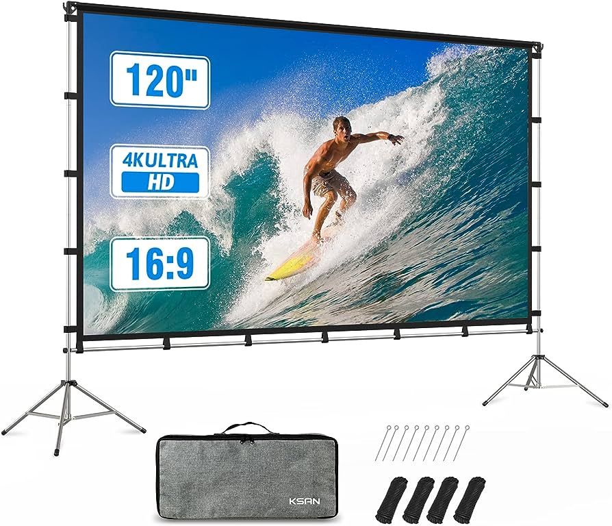 Projector Screen with Stand, KSAN 120 inch Foldable Projection Screen HD 16:9 Outdoor Movie Proje... | Amazon (US)