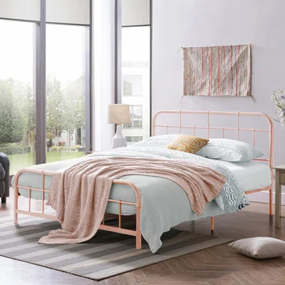 Metal Bed With Rounded Corner Headboard And Footboard, Perfect For A Graceful And Comfortable Bedroom | Wayfair North America