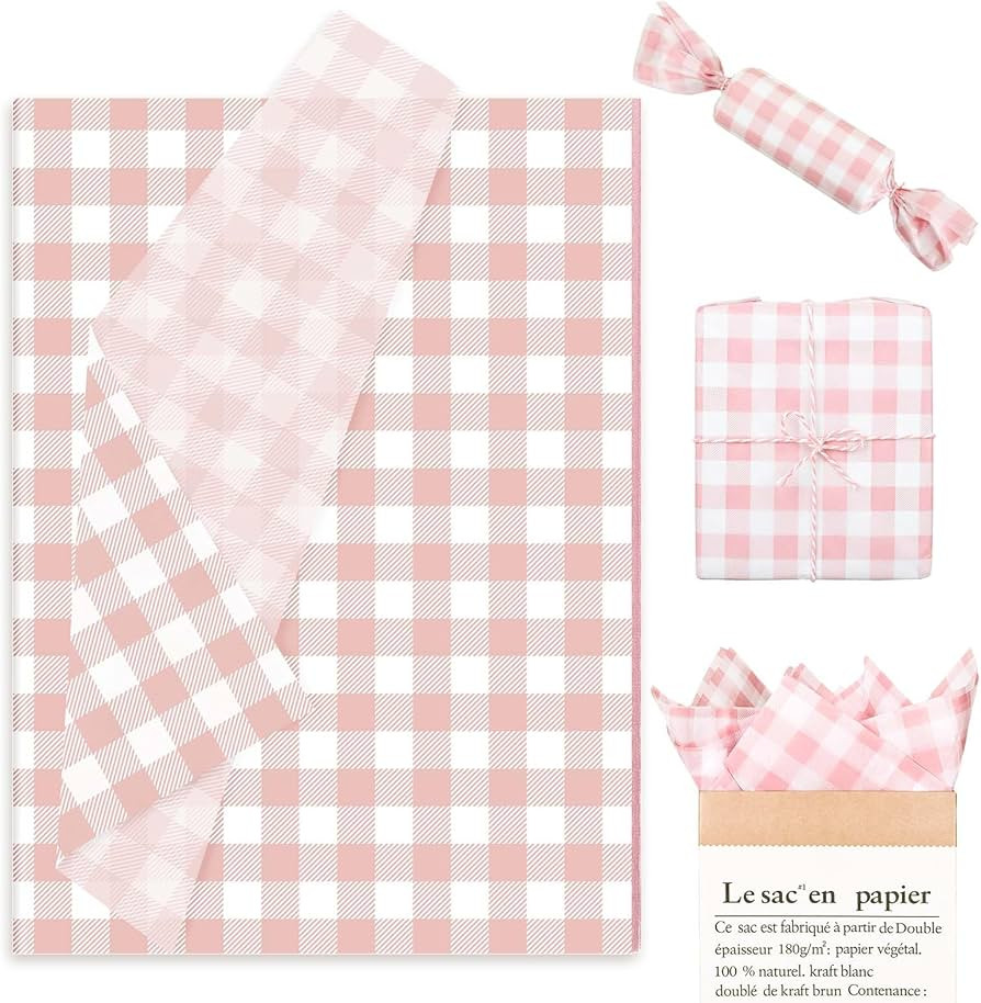 Whaline 100 Sheets Dusty Pink Buffalo Plaid Tissue Paper Pastel Checkered Gift Wrapping Tissue DI... | Amazon (US)