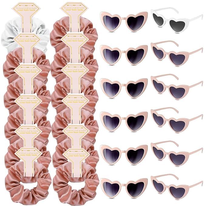Loanzeg Satin Bridesmaid Scrunchies Bachelorette Hair Ties Set of 12 sunglasses Bridal Shower No ... | Amazon (US)