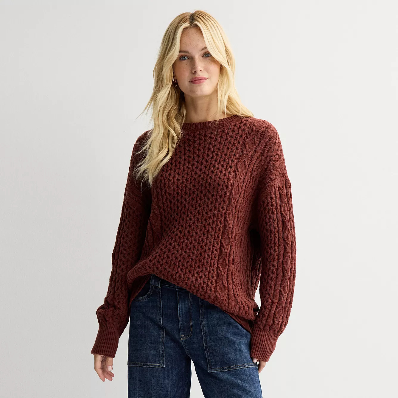 Women's Sonoma Goods For Life® Oversized Cable-Knit Sweater, Size: Large, Beda | Kohl's