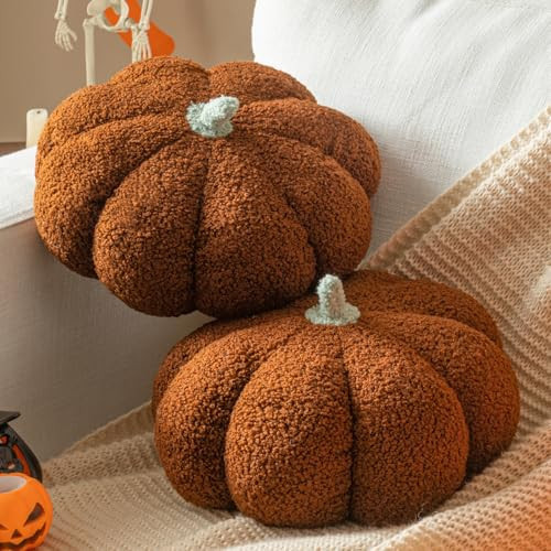 2 Pieces Pumpkin Pillow 11.8 x 6 Inch Pumpkin Throw Pillow Thanksgiving Cushion Halloween Pumpkin Pillow Fall Decorative Pumpkin Shaped Pillow for Halloween Christmas Bedroom(Brown) | Amazon (US)