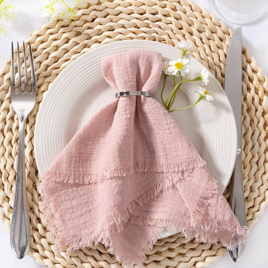 MLMC 6 Pack Dusty Pink Linen Napkins Boho Washable Cloth Napkins with Fringe Reusable Rustic Gauz... | Amazon (US)