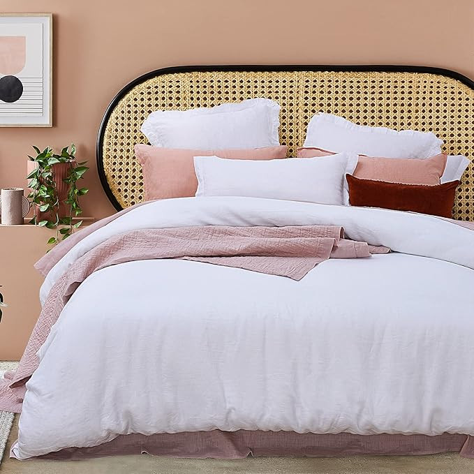 PHF 100% Linen Duvet Cover Set King Size, 3PCS Washed French Flax Comforter Cover Set, Comfy Luxu... | Amazon (US)