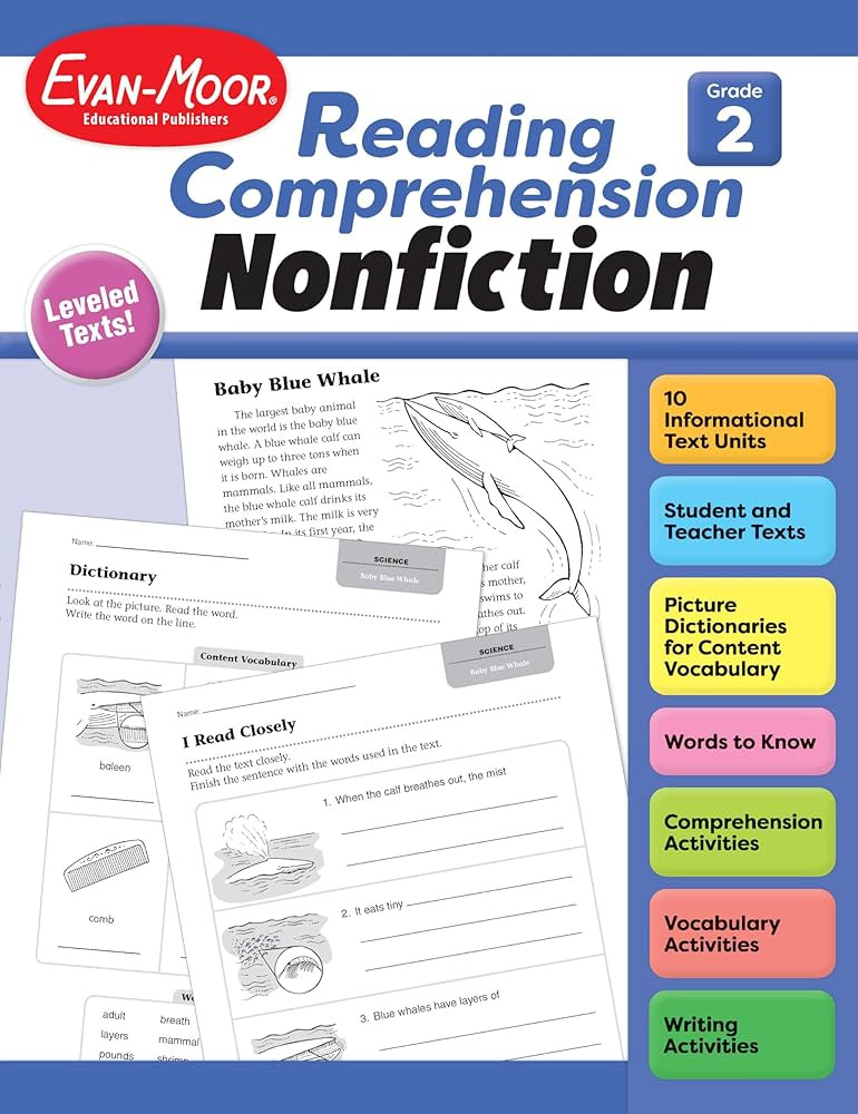 Evan-Moor Reading Comprehension: Nonfiction, Grade 2 - Homeschooling and Classroom Resource Workb... | Amazon (US)