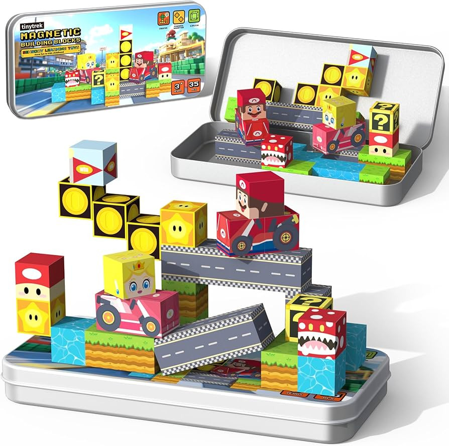 35 PCS Mini Magnetic Tiles Travel Set with Portable Iron Storage Box, STEM Educational Magnetic B... | Amazon (US)