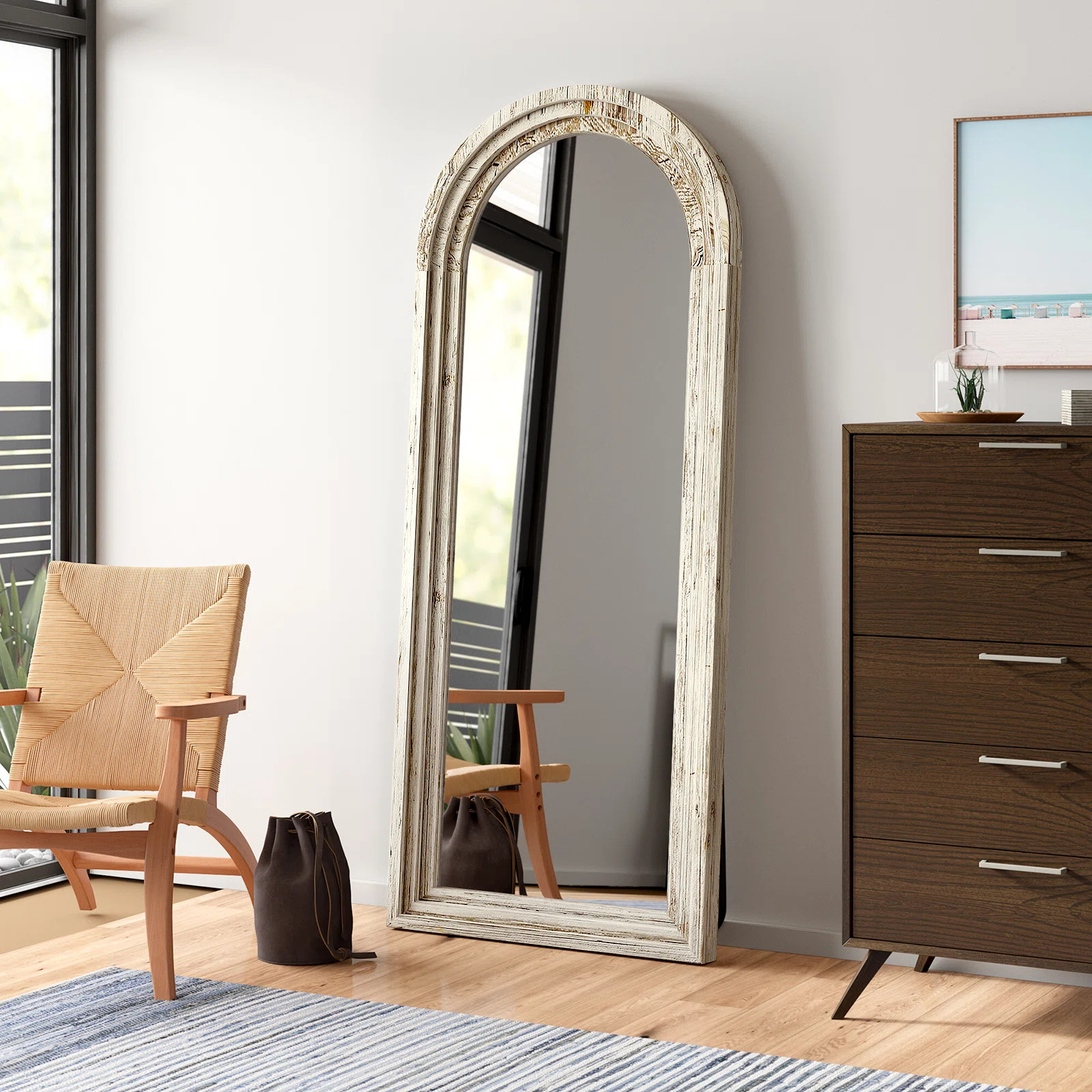 Borseth Arched Wood Frame Full Length Mirror with Stand | Wayfair North America