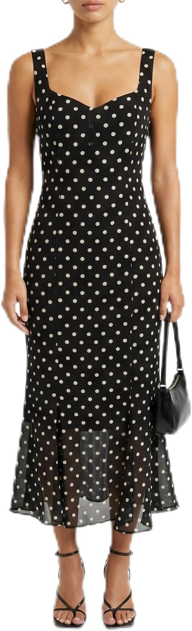 Women’s Polka Dot Midi Dress with Wide Straps, Fitted Silhouette Sheer Hem Dress | Amazon (US)