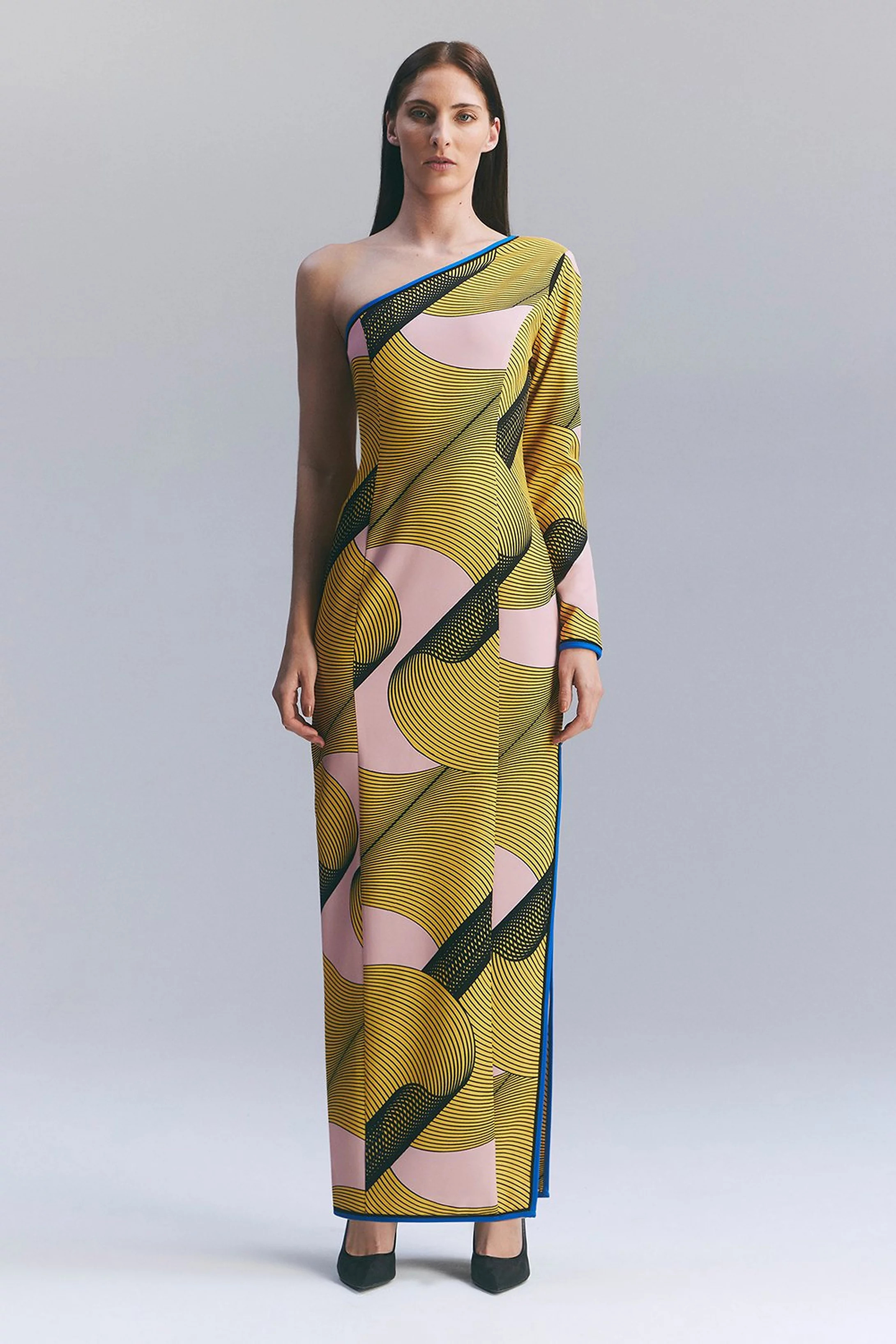 Amelia Graham Printed Cady One Shoulder Maxi Dress | Karen Millen | Karen Millen US