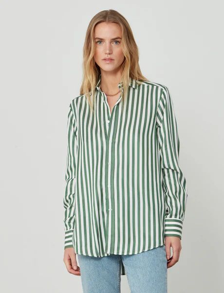 The Boyfriend: Tencel, Forest Green Stripe | With Nothing Underneath