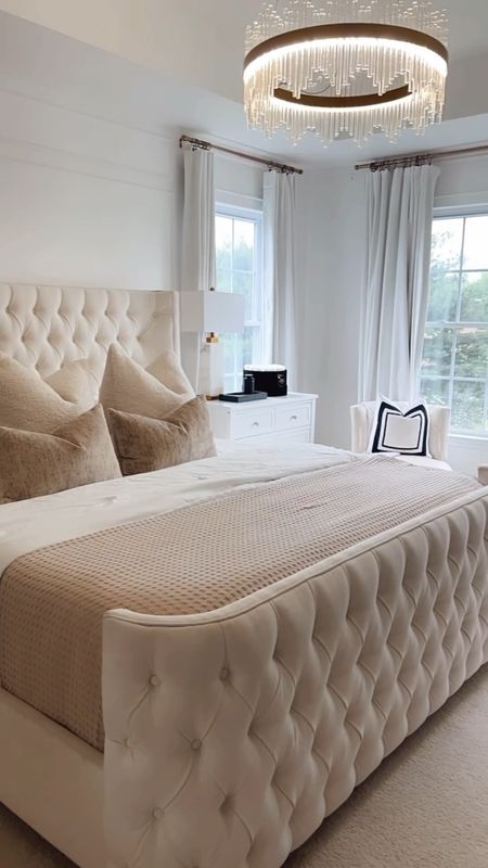 Budget Friendly Bedroom Inspiration 
Modern bedroom, upholstered bed, white nightstand, alabaster, table lamp, curtain, drapes, curtain rods, comforter set, pillow covers, blankets

#LTKVideo #LTKSaleAlert #LTKHome