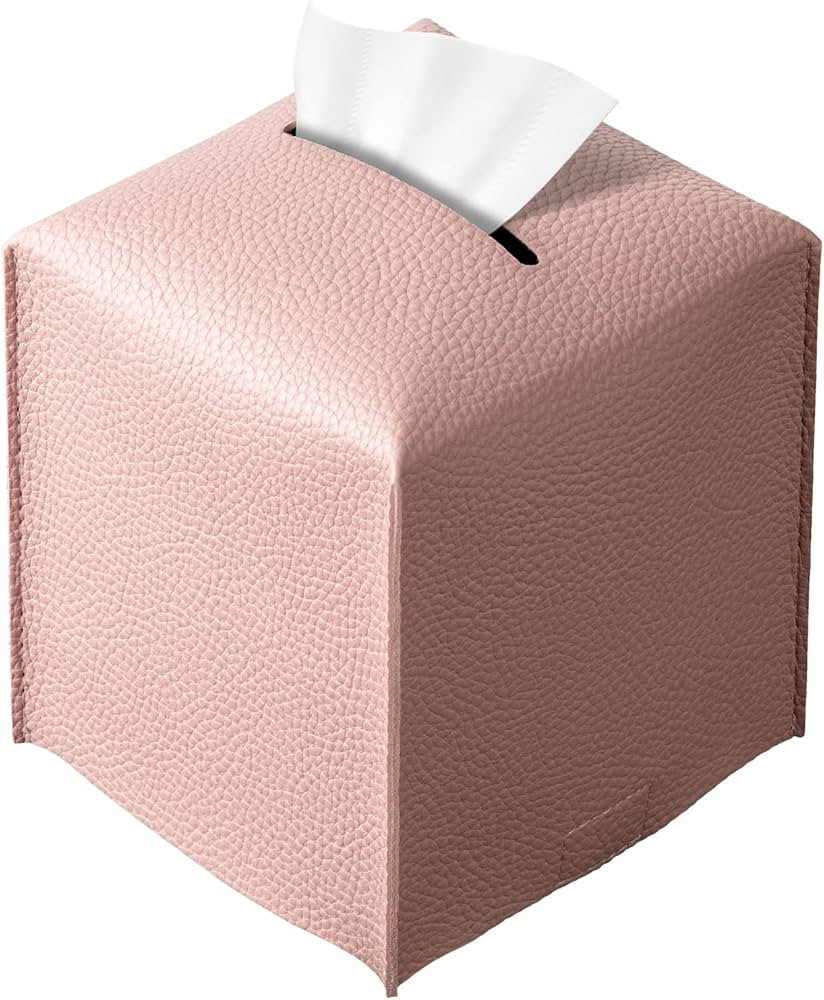 Square Tissue Box Cover, Pu Leather Tissue Box Holder with Bottom Belt Modern Stylish Tissue Box ... | Amazon (US)