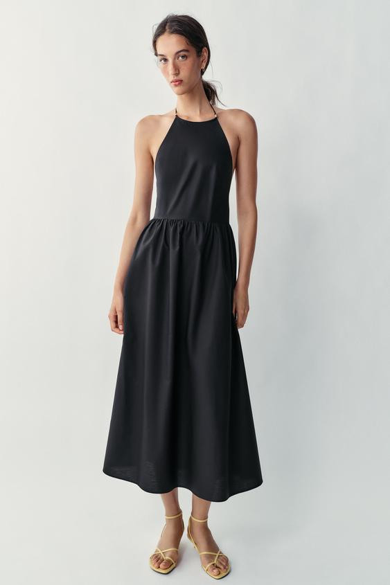 Zara - Poplin Midi Dress - Black - M - Woman | Zara UK