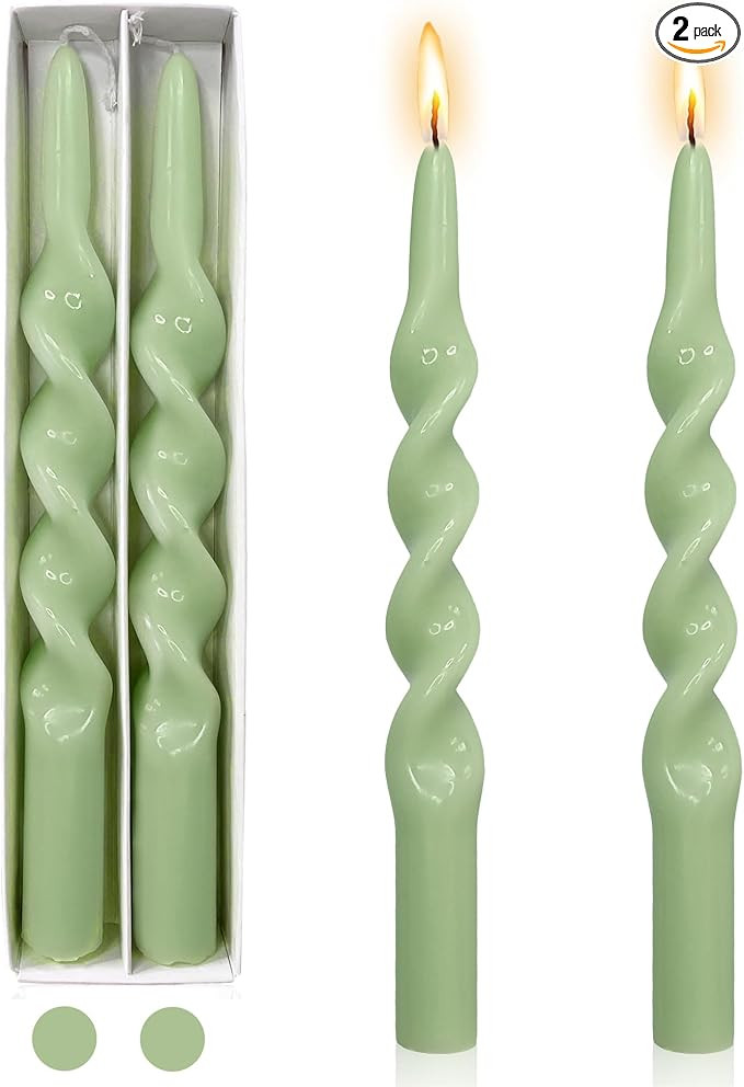 Green Candlestick Spiral Taper Candle - Gedengni Set of 2 Long Twisted Candlesticks Unscented Tap... | Amazon (US)