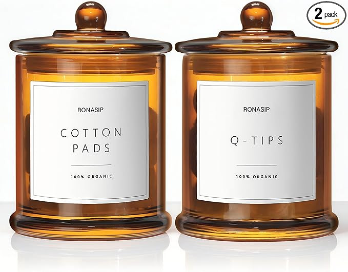 Ronasip Qtip Holder & Cotton Pad Dispenser, Bathroom Organizer and Storage Canisters, 16oz Glass ... | Amazon (US)